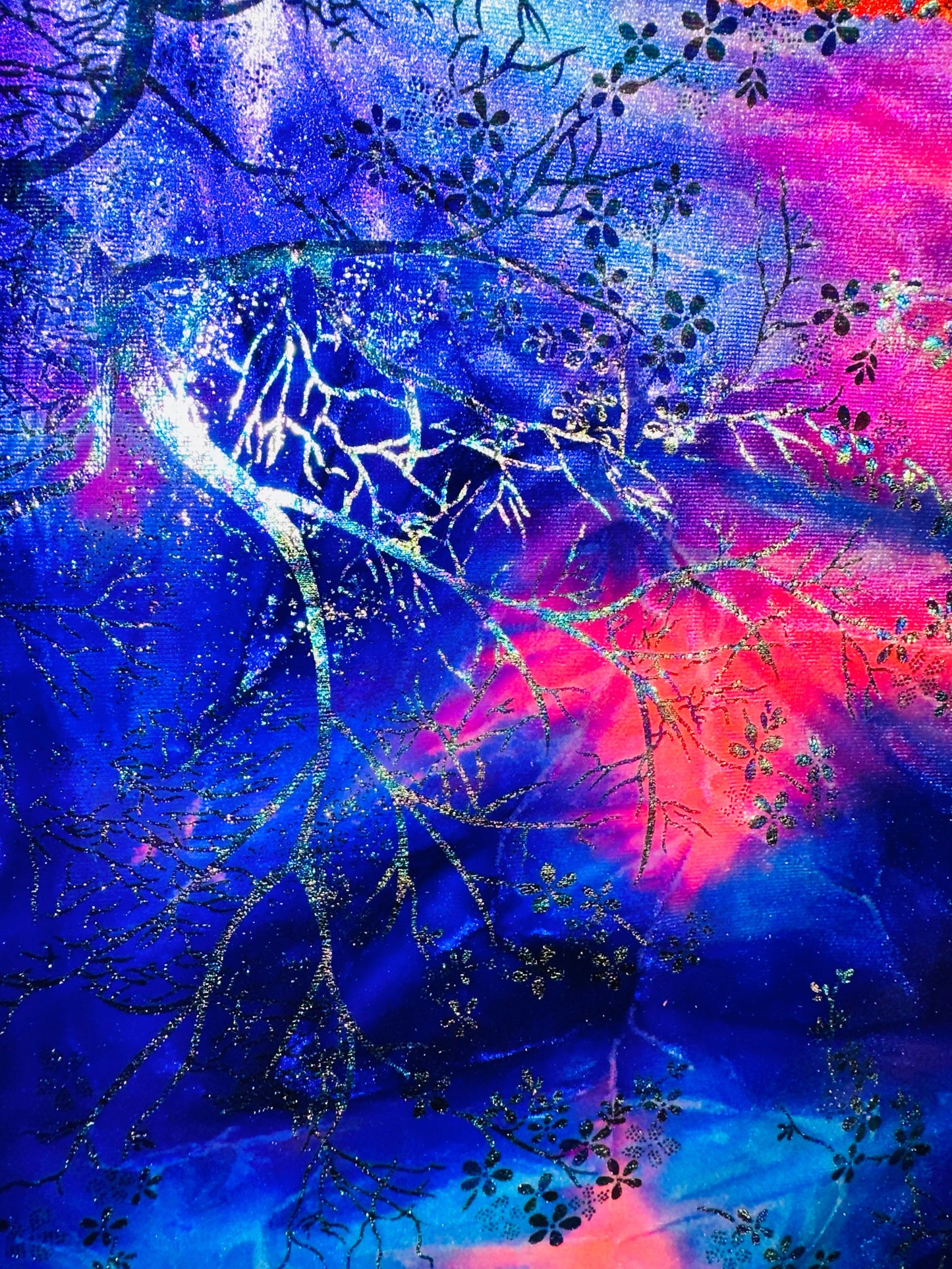 New Luxury tie dye stretch velvet with Japanese Garden design 4-way stretch 58/60”