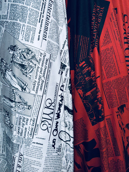 New Fashion News paper design print on great quality of poly spandex 4-way stretch medium weight 58/60” Sold by the YD.