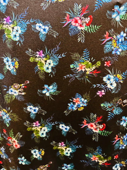 New floral design with dinosaur print on great quality of nylon spandex;-way stretch 58/60”