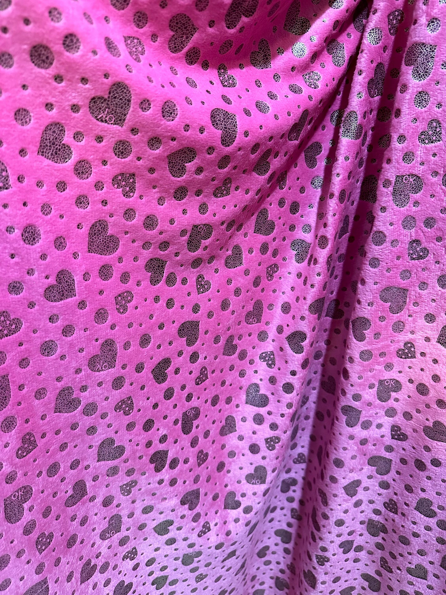 Heart design metallic minky fabric soft fabric 2-way stretch 58/60” Sold by the YD.