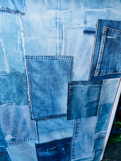 Denim jeans design print on great quality of poly spandex 4-way stretch 58/60”