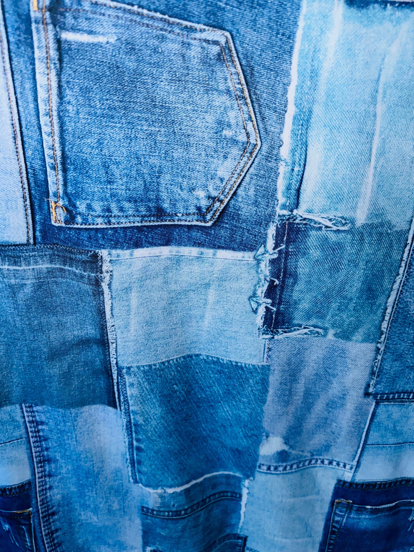 Denim jeans design print on great quality of poly spandex 4-way stretch 58/60”