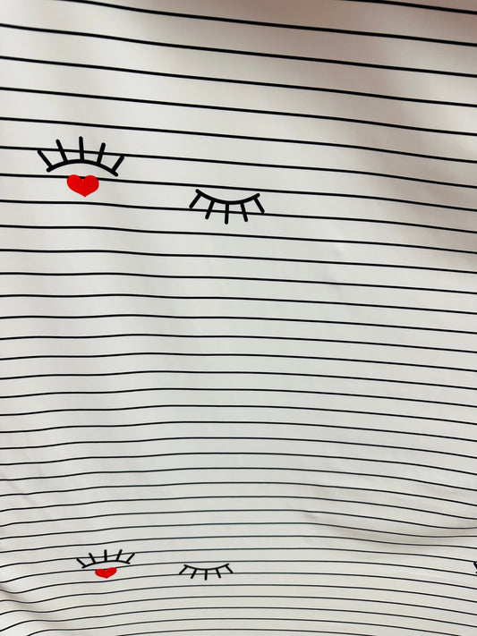 Pin stripes design with eyelashes print on great quality of nylon spandex 4-way stretch 58/60” High quality fabrics by AlexLAFabrics