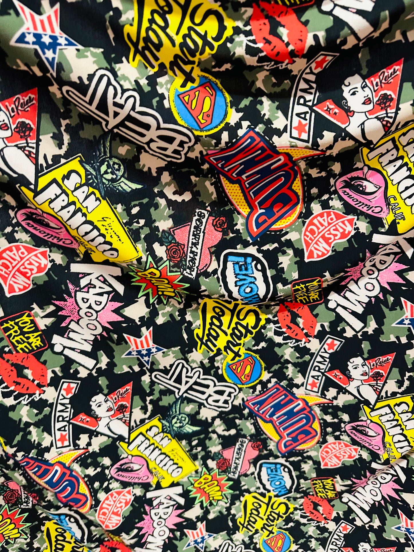 New Camouflage fashion design print on great quality of poly spandex 4-way stretch 58/60”