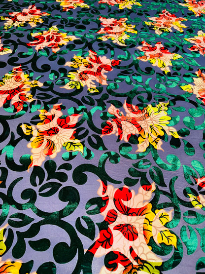 Victoria Italian floral burnout stretch velvet 4-way stretch high quality fabrics by AlexLAFabrics