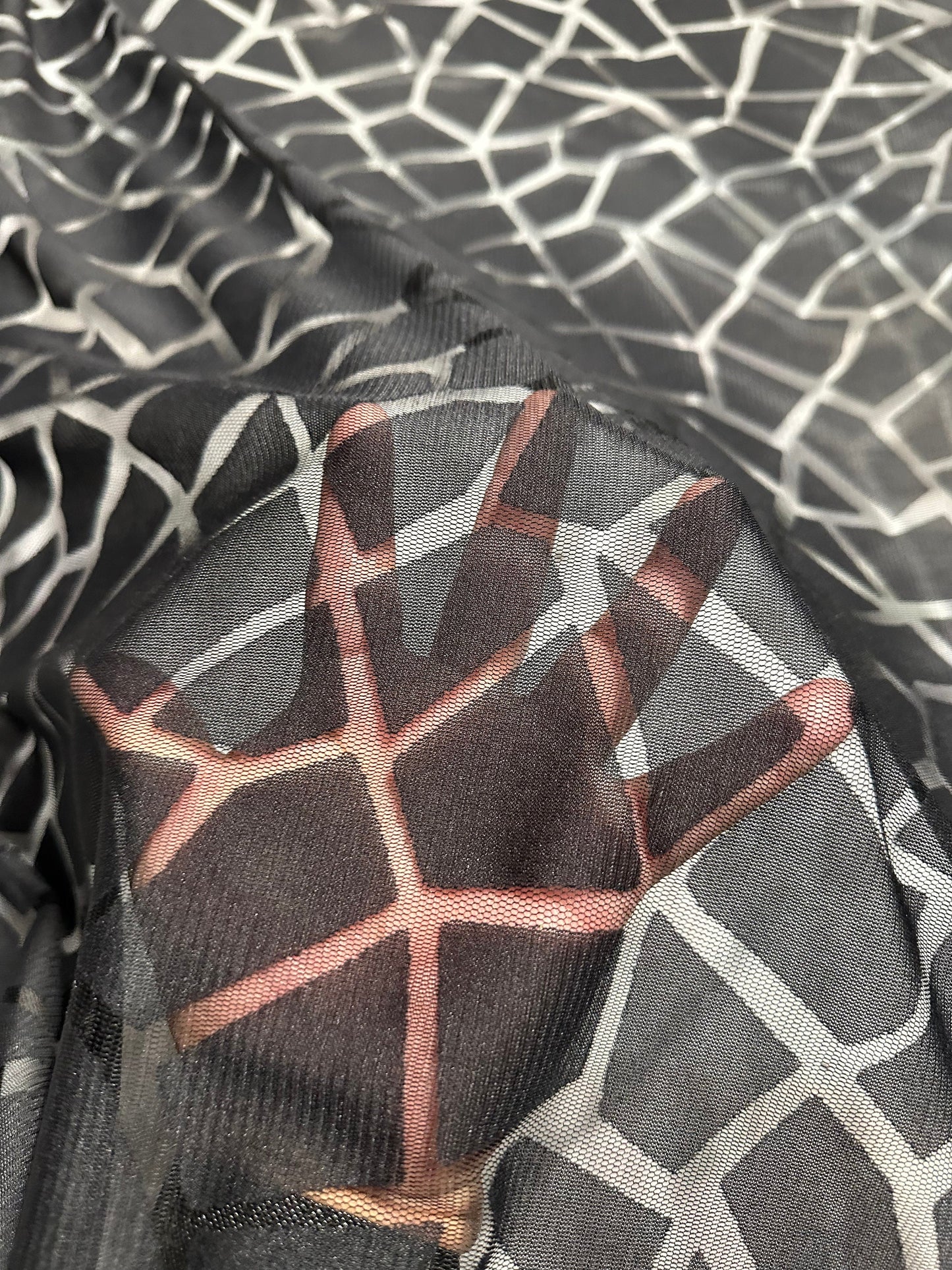 Giraffe exotic design on burnout power mesh 4-way stretch 58/60”