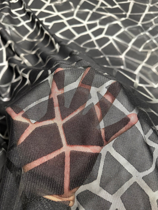 Giraffe exotic design on burnout power mesh 4-way stretch 58/60”