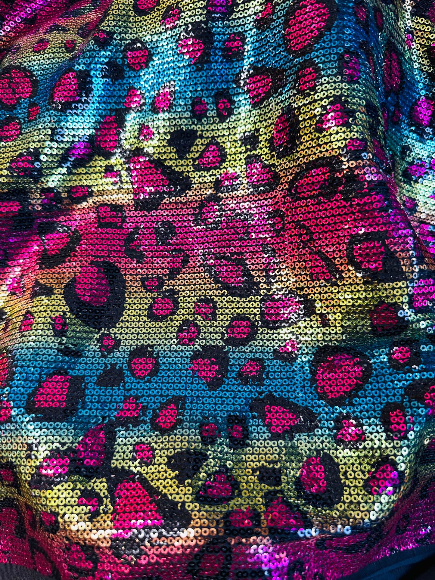 New Exotic Leopard design print on spandex sequins 2-way stretch 58/60” Sold by the YD. Ships worldwide from Los Angeles California USA