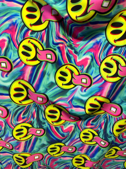 New happy face design print on great quality of nylon spandex 4-way stretch 58/60”