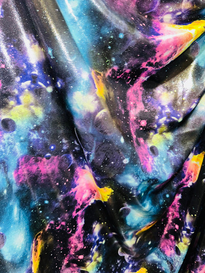 New Galaxy Luxury design metallic nylon spandex with foggy foil 4-way stretch 58/60”