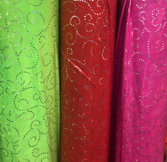 Swirl design hologram metallic nylon spandex with foggy foil 4-way stretch 58/60”