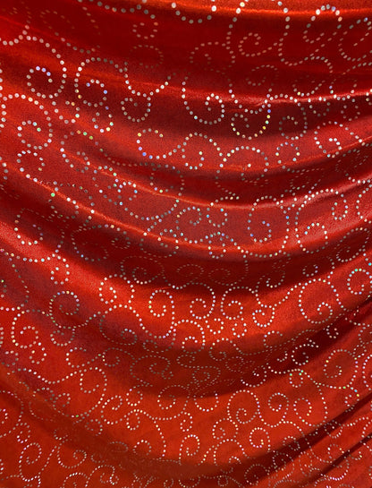 Swirl design hologram metallic nylon spandex with foggy foil 4-way stretch 58/60”