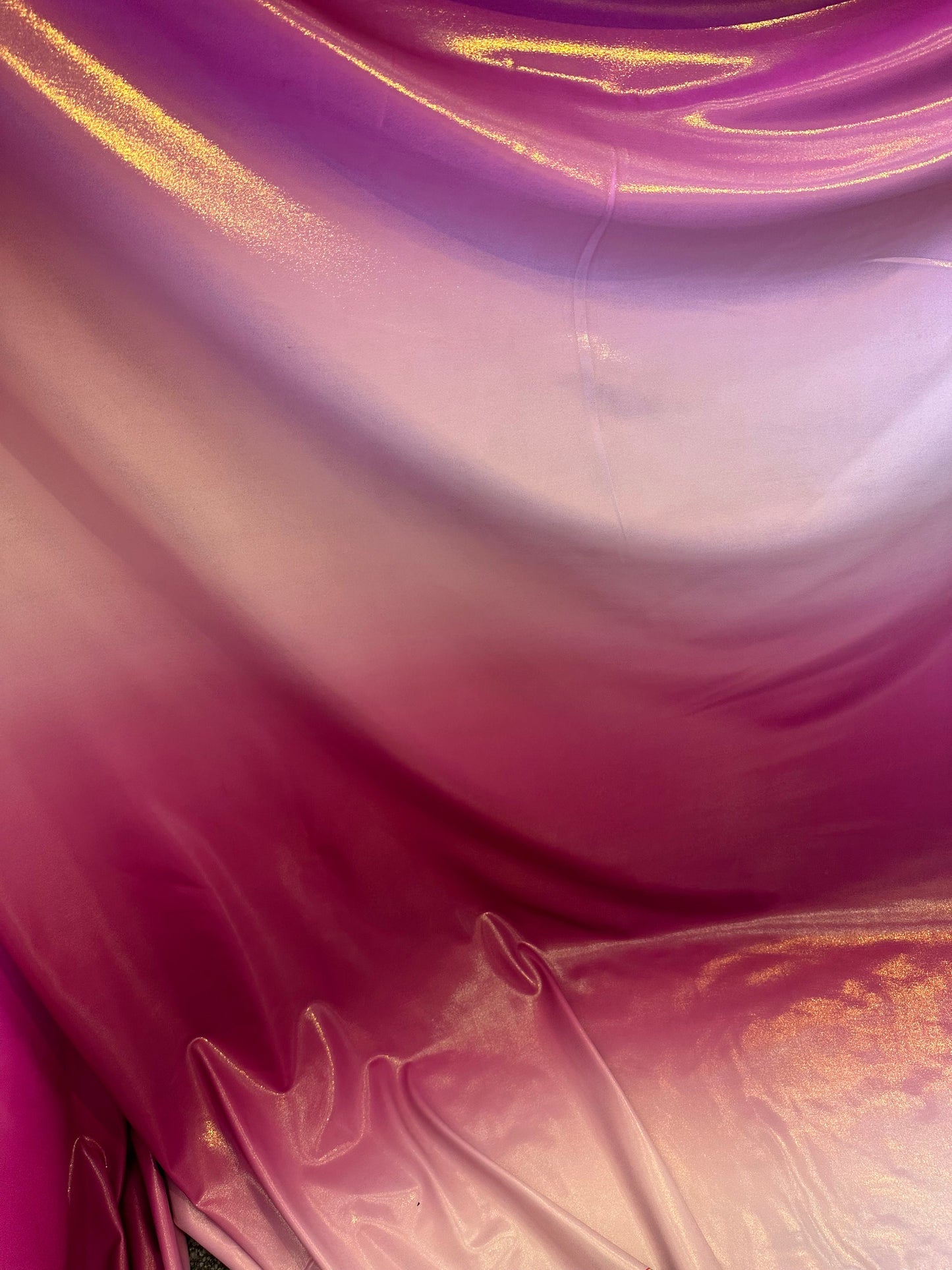 Ombre design metallic nylon spandex with foggy foil 4-way stretch 58/60” Sold by the YD.