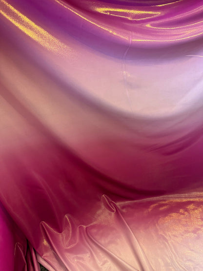 Ombre design metallic nylon spandex with foggy foil 4-way stretch 58/60” Sold by the YD.