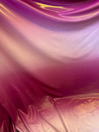 Ombre design metallic nylon spandex with foggy foil 4-way stretch 58/60” Sold by the YD.