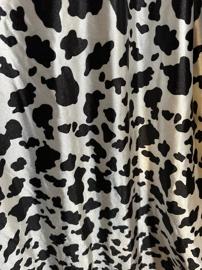 Exotic Cow design print on super shiny satin spandex 4-way stretch 58/60” High quality spandex fabrics by AlexLAFabrics