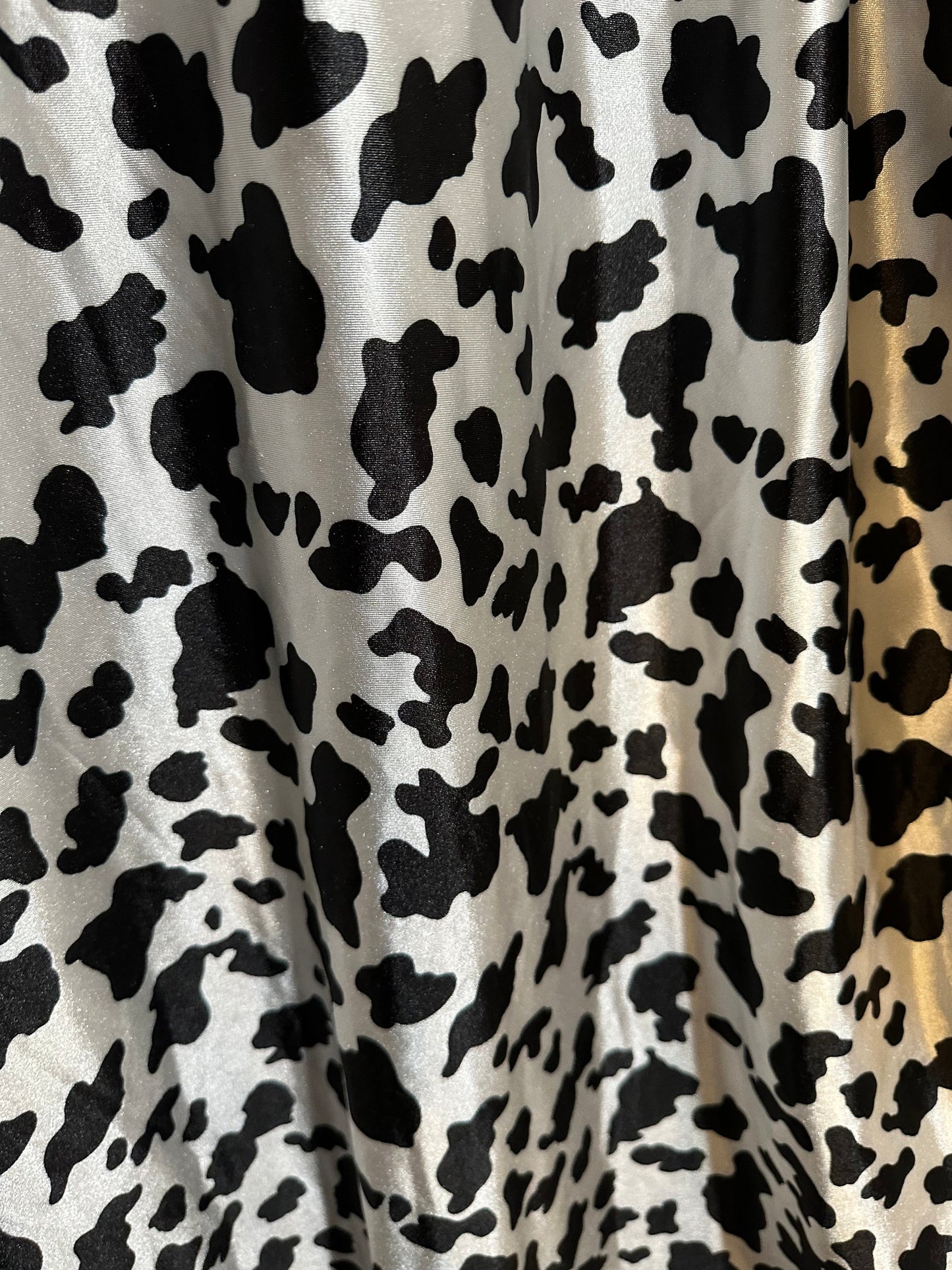 Exotic Cow design print on super shiny satin spandex 4-way stretch 58/60” High quality spandex fabrics by AlexLAFabrics