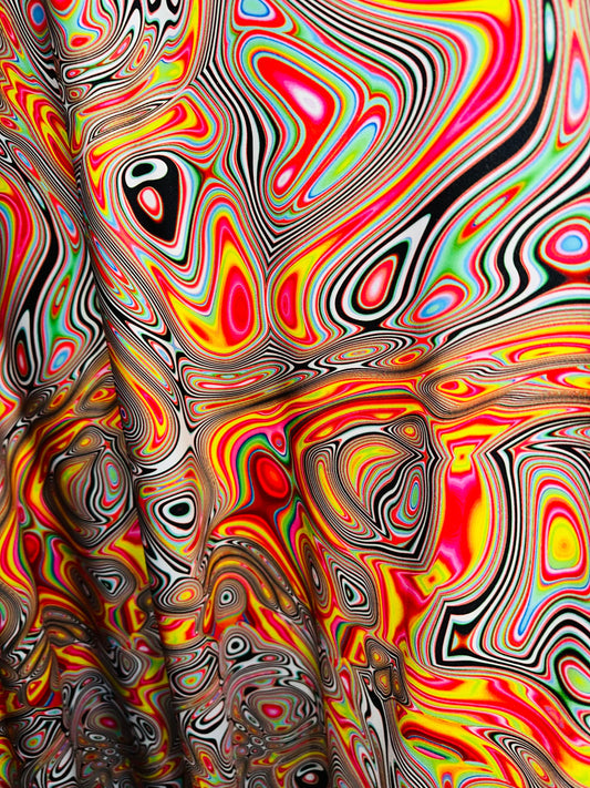 Spandex fabric Modern Lava design Fire  multicolor print on great quality of nylon spandex 4-way stretch 58/60” Sold by the YD.