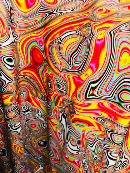 Spandex fabric Modern Lava design Fire  multicolor print on great quality of nylon spandex 4-way stretch 58/60” Sold by the YD.