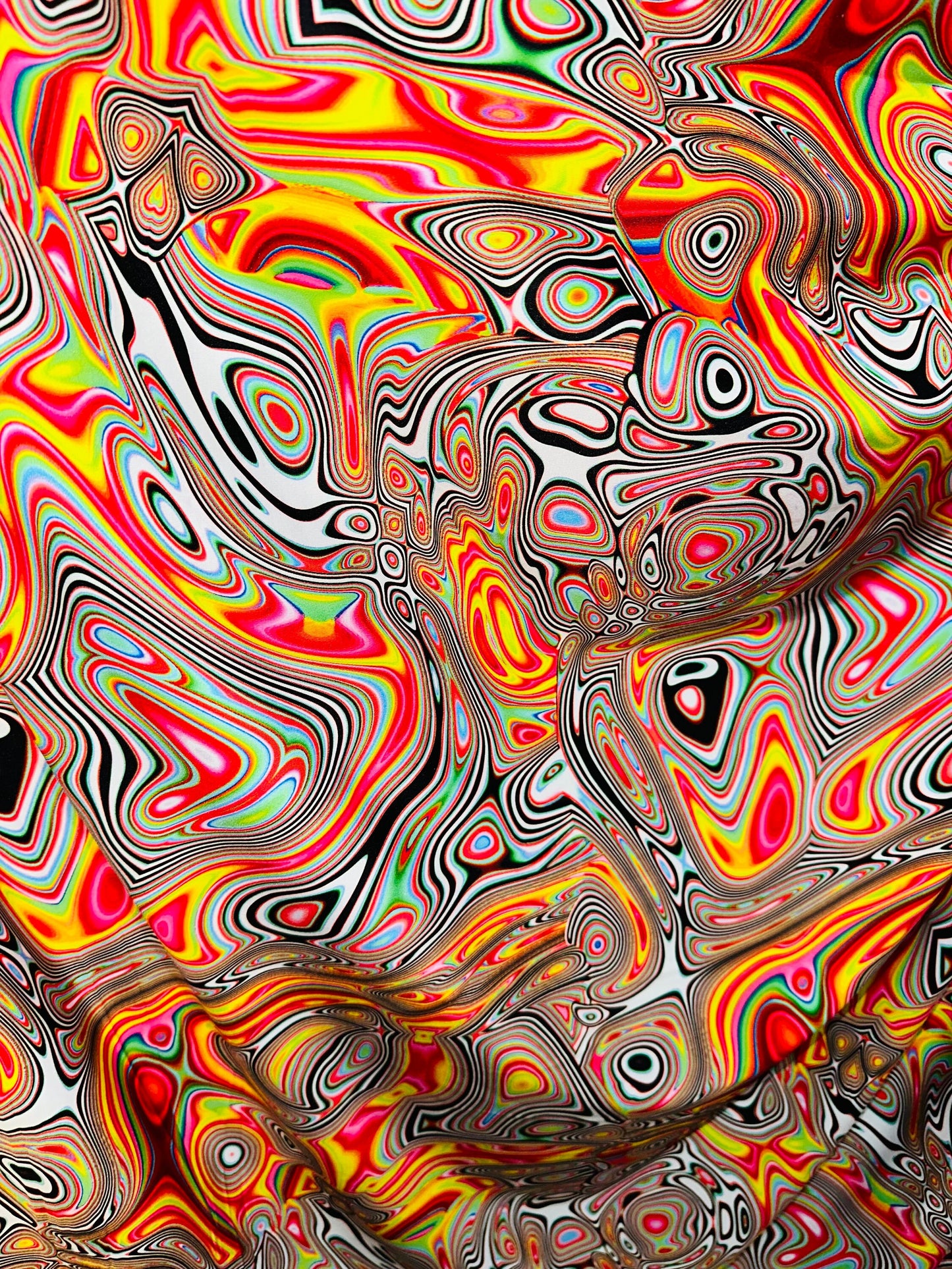 Spandex fabric Modern Lava design Fire  multicolor print on great quality of nylon spandex 4-way stretch 58/60” Sold by the YD.