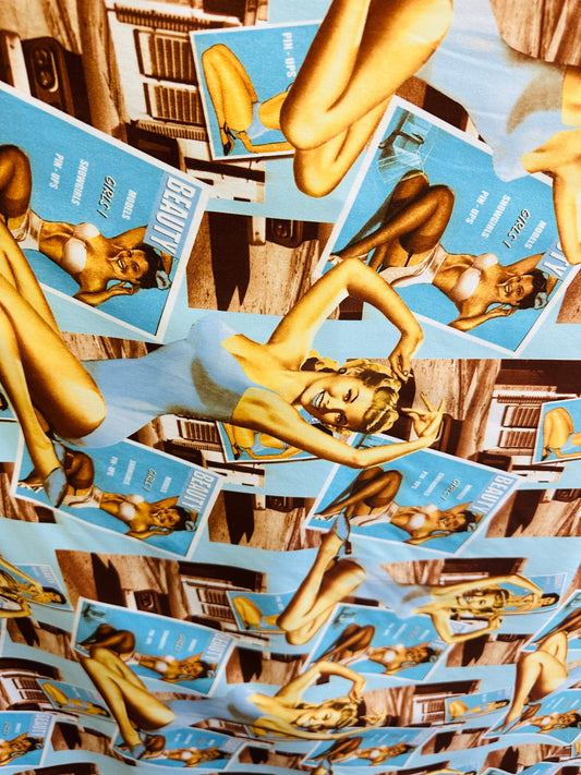 Beauty Design print on great quality of poly spandex 4-way stretch 58/60” Sold by the YD.