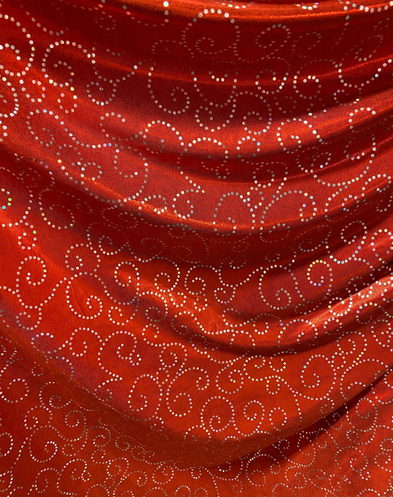 Swirl design hologram metallic nylon spandex with foggy foil 4-way stretch 58/60”