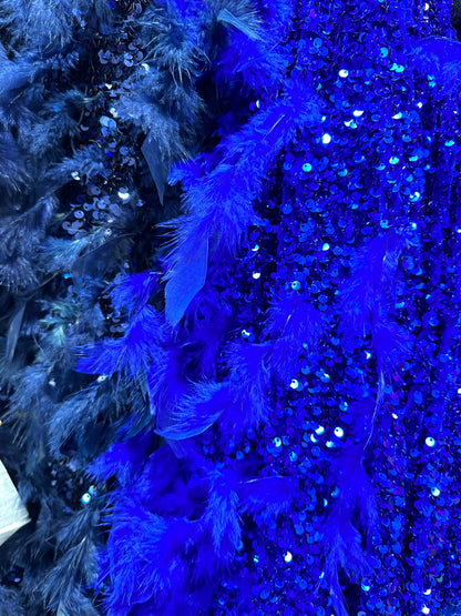 Luxury feathers design with sequins embroidered on stretch velvet 4-way 58/60” High quality fabrics by AlexLAFabrics