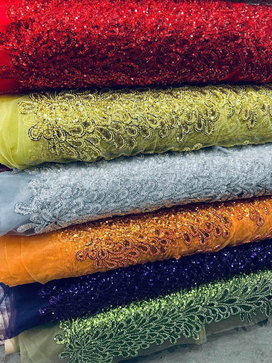 Peacock Beverly Hills design luxury beaded lace 2-way stretch 55/55” High quality fabrics by AlexLAFabrics