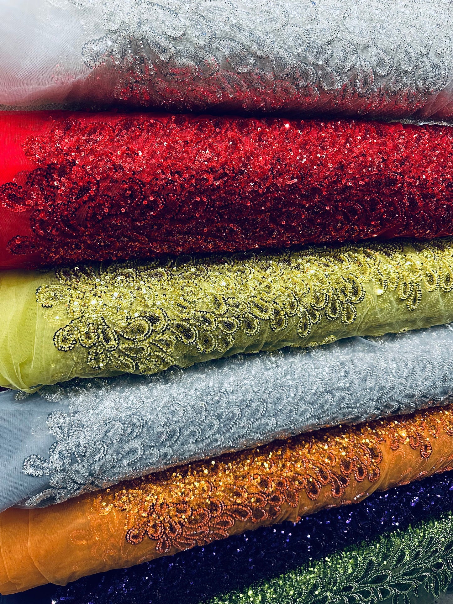 Peacock Beverly Hills design luxury beaded lace 2-way stretch 55/55” High quality fabrics by AlexLAFabrics