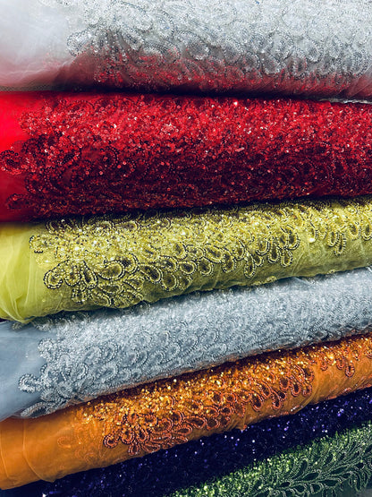 Peacock Beverly Hills design luxury beaded lace 2-way stretch 55/55” High quality fabrics by AlexLAFabrics