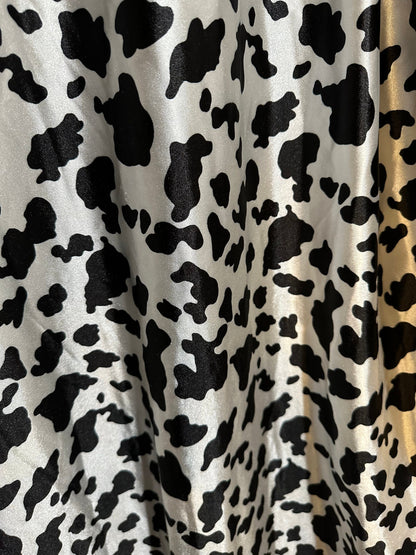 Exotic Cow design print on super shiny satin spandex 4-way stretch 58/60” High quality spandex fabrics by AlexLAFabrics