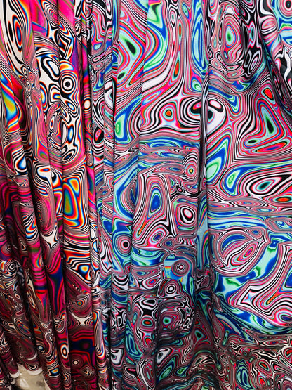 New modern Lava abstract design print on great quality of nylon spandex 4-way stretch 58/60” Sold by the YD.