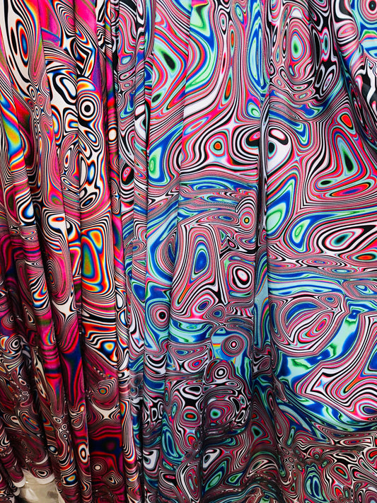 New modern Lava abstract design print on great quality of nylon spandex 4-way stretch 58/60” Sold by the YD.