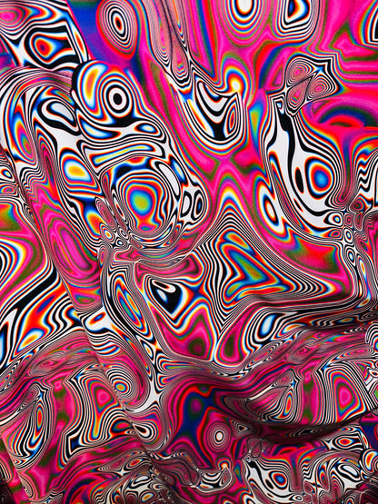 Spandex fabric Modern Lava design Pink multicolor print on great quality of nylon spandex 4-way stretch 58/60”