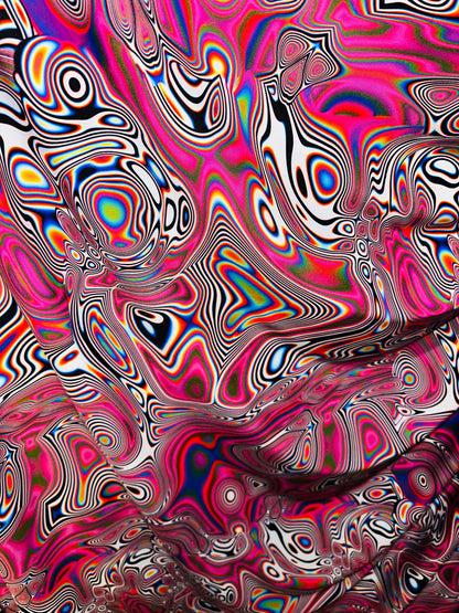 Spandex fabric Modern Lava design Pink multicolor print on great quality of nylon spandex 4-way stretch 58/60”