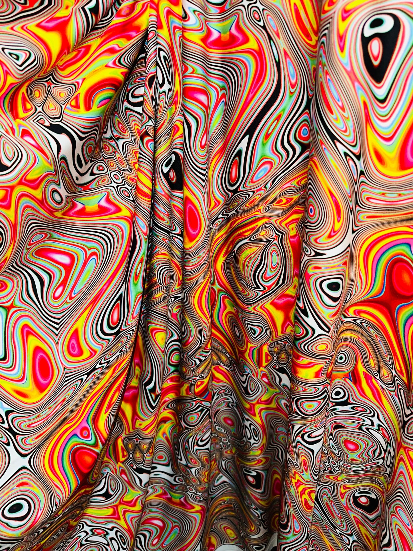 Spandex fabric Modern Lava design Fire  multicolor print on great quality of nylon spandex 4-way stretch 58/60” Sold by the YD.