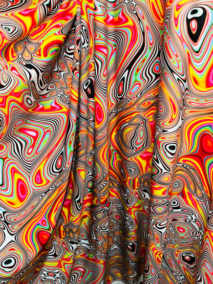Spandex fabric Modern Lava design Fire  multicolor print on great quality of nylon spandex 4-way stretch 58/60” Sold by the YD.