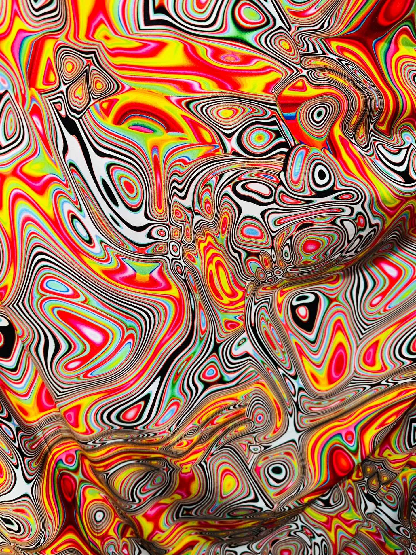 Spandex fabric Modern Lava design Fire  multicolor print on great quality of nylon spandex 4-way stretch 58/60” Sold by the YD.