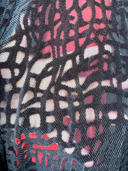 Spiderweb design spandex mesh with flocking 2-way stretch 58/60”