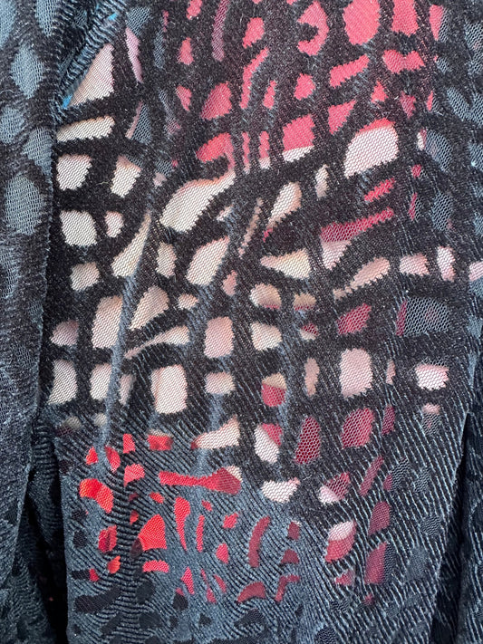 Spiderweb design spandex mesh with flocking 2-way stretch 58/60”