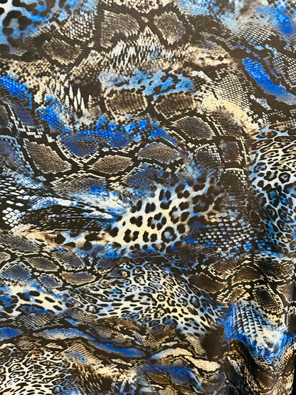 Spandex snake design exotic animal print on great quality of nylon spandex 4-way stretch 58/60” Sold by the YD.