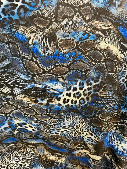 Spandex snake design exotic animal print on great quality of nylon spandex 4-way stretch 58/60” Sold by the YD.