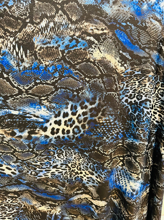 Spandex snake design exotic animal print on great quality of nylon spandex 4-way stretch 58/60” Sold by the YD.