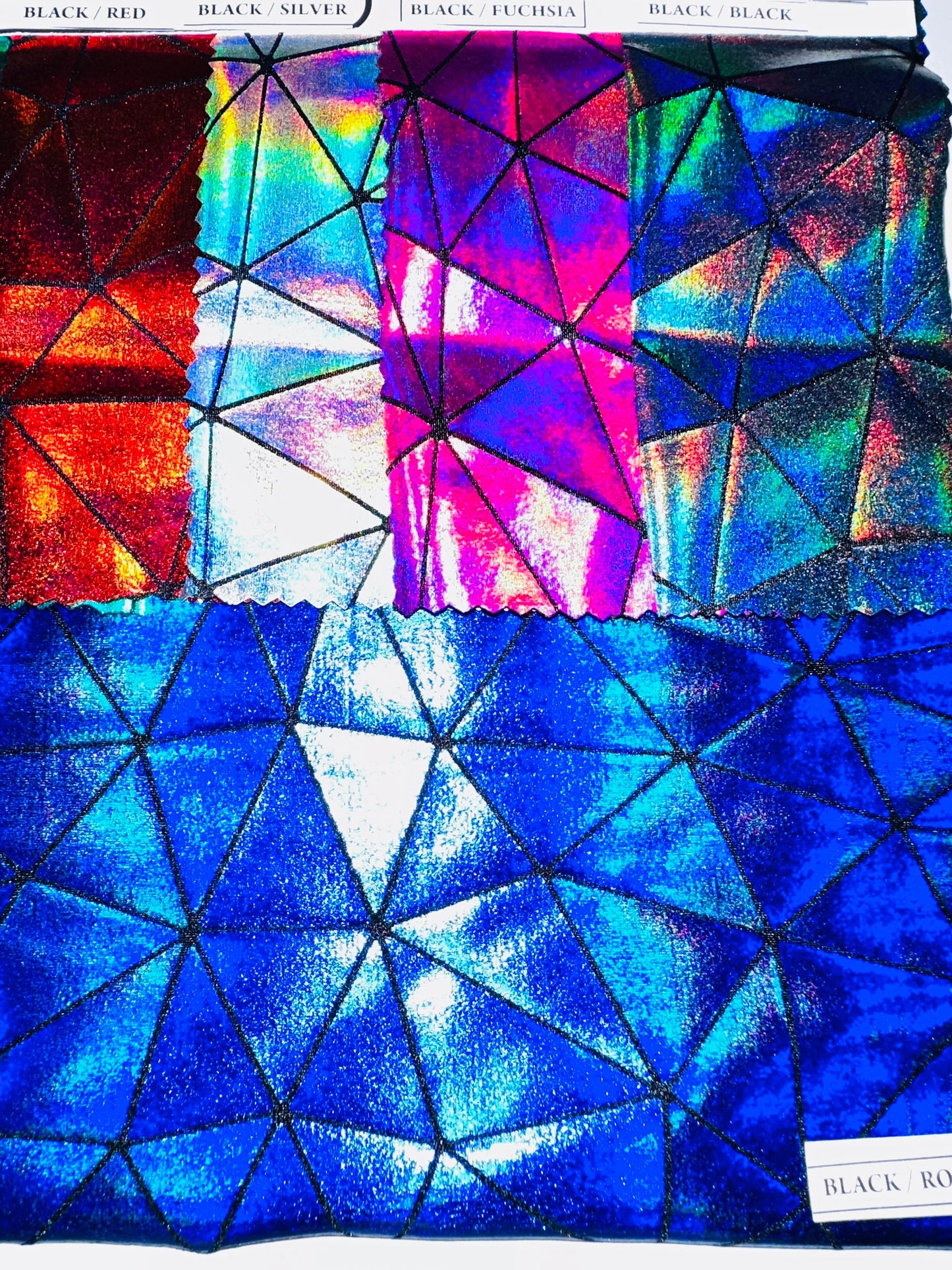 New Geometric Design Iridescent all over foil metallic nylon spandex 4-way stretch 58/60” High quality fabrics by AlexLAFabrics