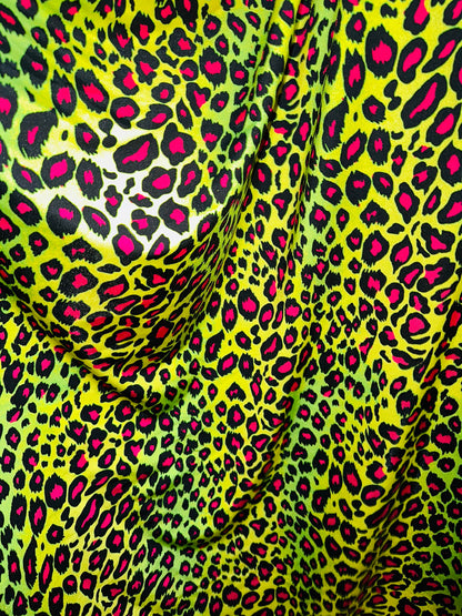 Exotic Leopard design with Neon color print on great quality of nylon spandex 4-way stretch 58/60” Sold by the YD.