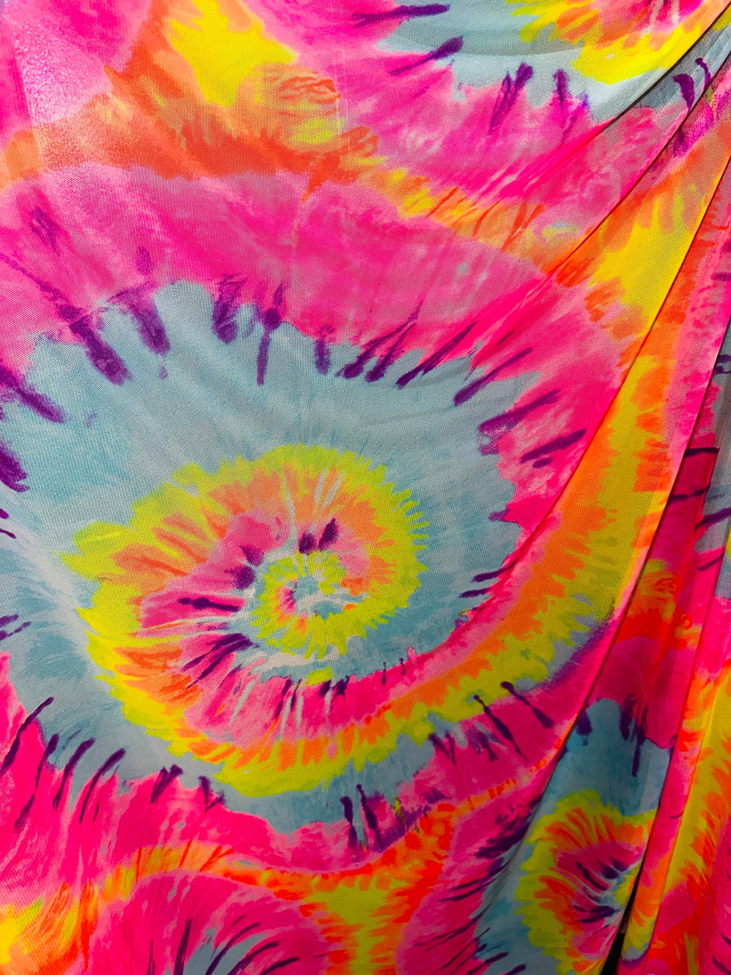 New Tie dye abstract design print on power mesh 4-way stretch 58/60”