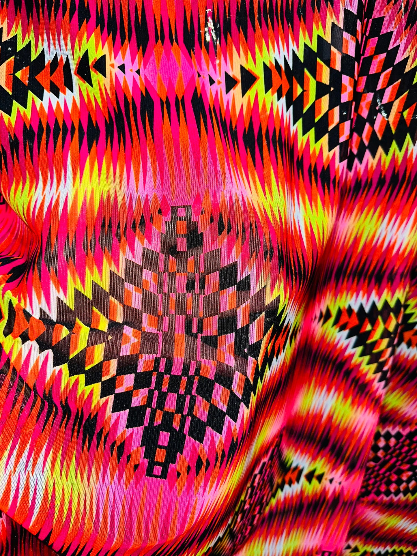 Tribal design print on great quality of nylon spandex power mesh 4-way stretch 58/60” High quality fabrics by AlexLAFabrics