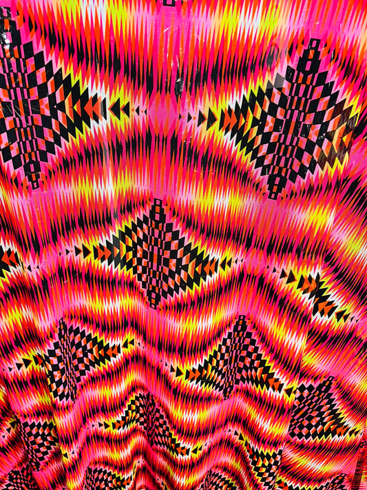 Tribal design print on great quality of nylon spandex power mesh 4-way stretch 58/60” High quality fabrics by AlexLAFabrics