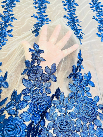New Victoria embroidered lace Nude/Midnight Blue 2-way stretch 42/44” Sold by the YD. High quality fabrics by AlexLAFabrics