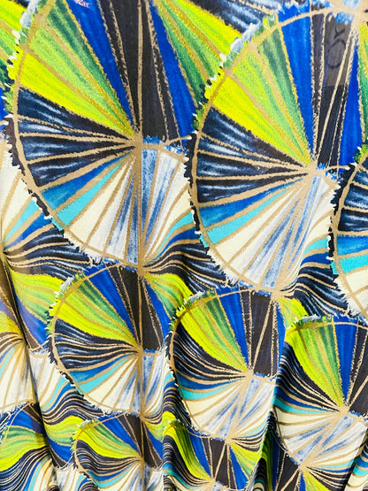 New abstract design multicolor print on great quality of power mesh 4-way stretch 58/60”
